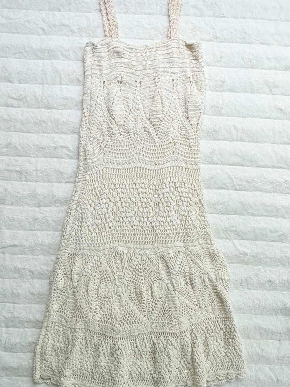 ZARA Limited Edition Ecru Sequin Crochet Knit Midi/Maxi Dress Boho Size S - Picture 10 of 16